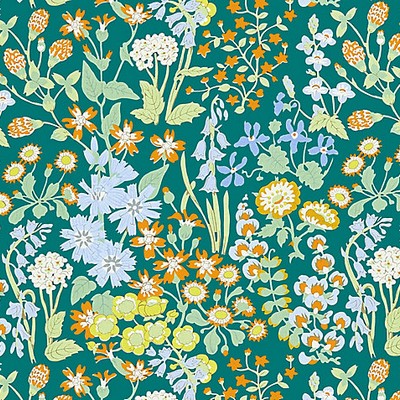 Grey Watkins Nymph Floral Emerald Multi FOLKLORE GW 000216630 Green Upholstery COTTON COTTON Modern Floral Fabric