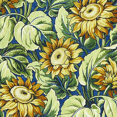 Grey Watkins Sunflower Print Cobalt FOLKLORE GW 000216631 Multi Upholstery COTTON  Blend Modern Floral Large Print Floral  Fabric