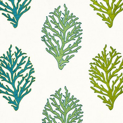 Grey Watkins Coral Reef Embroidery Seagrass BREEZE COLLECTION GW 000227204 Green COTTON|35%  Blend Crewel and Embroidered  Sea Shell  Fabric