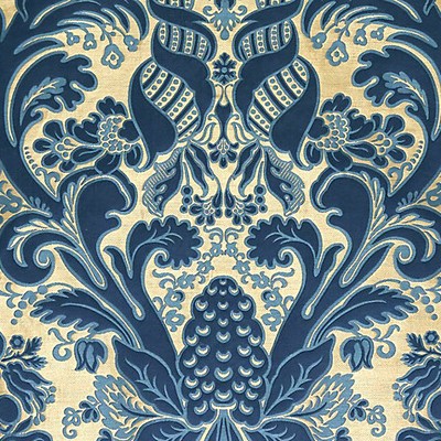 Scalamandre Monceau Bleu PATRIMOINE H0 00021703 Blue SILK  Blend Silk Damask  Classic Damask  Floral Linen  Floral Silk  Fabric