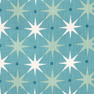 Scalamandre Star Power Aqua ALBERT HADLEY HN 000242023 Blue Upholstery LINEN LINEN Printed Linen  Stars and Stripes  Polka Dot  Circles and Dots Retro  Groovy Retro  Fabric