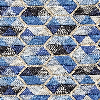 Scalamandre Carousel Blue HINSON LIBRARY HN 000442006 Blue Upholstery VISCOSE  Blend Geometric  Quilted Matelasse  Geometric  Fabric