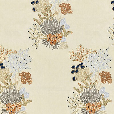 Old World Weavers Combe Martin Sand DORSET COAST COLLECTION JM 00027072 Brown LINEN|W/VISCOSE  Blend Embroidered Linen  Marine Life  Fabric