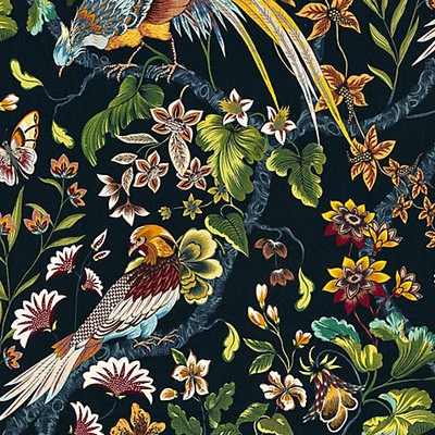 Old World Weavers Botany Bay Black Ruby DORSET COAST COLLECTION JP 00021340 Red VISCOSE|18%  Blend Birds and Feather  Birds and Feather  Tropical  Traditional Floral  Fabric