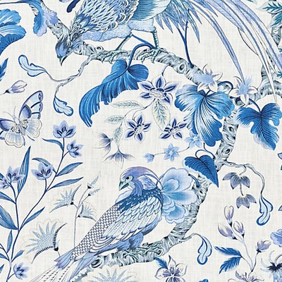 Old World Weavers Botany Bay Porcelain WOODLAND ESTATE JP 00031340 Blue Upholstery VISCOSE  Blend Birds and Feather  Traditional Floral  Fabric