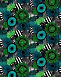 Pieni Siirtolapuutarha Print Blues Green Black by   