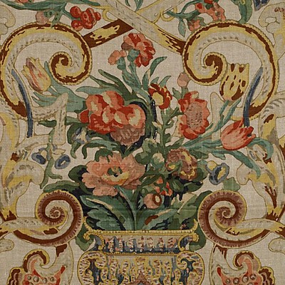Scalamandre Baroque Floral Canvas Multicolor SC 000116136M Multi Upholstery LINEN LINEN Flower Bouquet  Floral Linen  Fabric