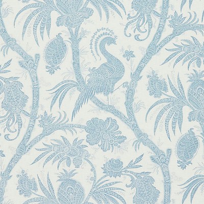 Scalamandre Balinese Peacock Sky FALL 2015 SC 000116575 Blue Multipurpose LINEN;33%  Blend Birds and Feather  Oriental  Oriental Toile  Fabric