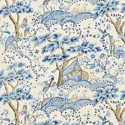 Scalamandre Kelmescott Hand Block Print Porcelain FALL 2016 SC 000116590 Blue Multipurpose LINEN LINEN Farm Animals  Printed Linen  Oriental  Animal Toile  Fabric