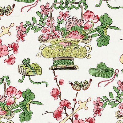 Scalamandre Shanghai Blossoms Spring FALL 2016 SC 000116591 Multipurpose LINEN;45%  Blend Flower Bouquet  Floral Linen  Oriental  Zig Zag  Fabric