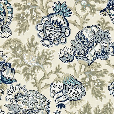 Scalamandre Canterbury Linen Print Oyster  Indigo FALL 2016 SC 000116593 Blue Upholstery LINEN LINEN Jacobean Floral  Floral Linen  Fabric