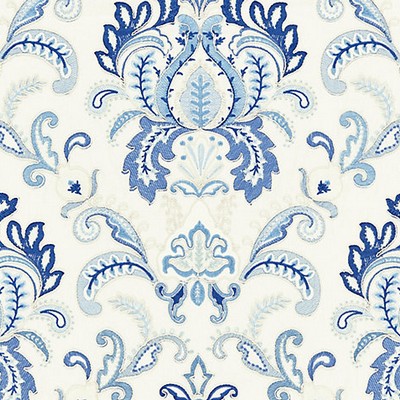 Scalamandre Ava Damask Embroidery Porcelain Norden SC 000127164 Blue LINEN;27%  Blend Classic Damask  Embroidered Linen  Fabric