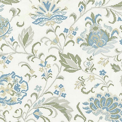 Scalamandre Delphine Embroidery Summer Sage SC 000127173 Green Upholstery COTTON;18%  Blend Crewel and Embroidered  Jacobean Floral  Fabric