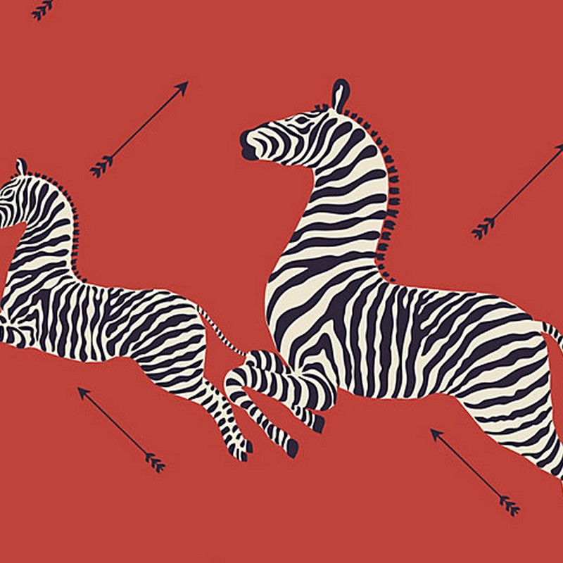 Scalamandre Wallcoverings Zebras Masai Red Wallpaper