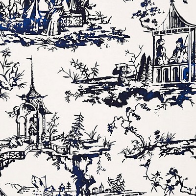 Scalamandre Wallcoverings Summer Palace Porcelain SC 0001WP88357 Blue 100% NON-WOVEN SUBSTRATE Asian and Oriental Chinoiserie Toile 