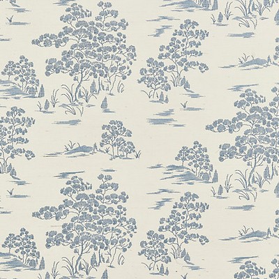 Scalamandre Wallcoverings Katsura Embroidered Toile Sky Soiree SC 0001WP88445 Blue 52% RAYON 41% GRASSCLOTH 7% COTTON