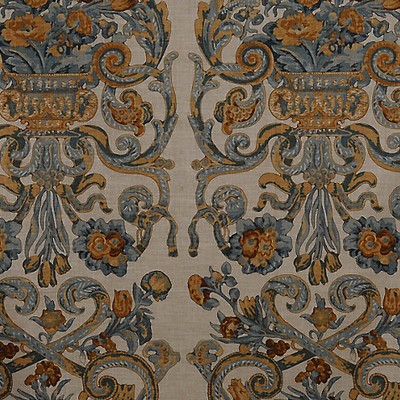 Scalamandre Baroque Floral Canvas Multi Blue  Oakwood SC 000216136M Multi Upholstery LINEN LINEN Flower Bouquet  Floral Linen  Fabric