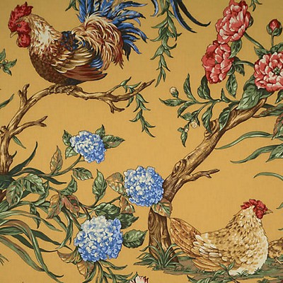 Scalamandre Chanticleer Mustard SC 000216360 Yellow Upholstery COTTON COTTON Birds and Feather  Farm Animals  Fabric