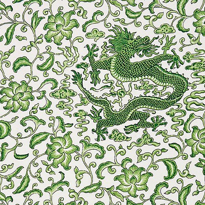 Scalamandre Chien Dragon Linen Print Jade FALL 2015 SC 000216558 Green Multipurpose LINEN;48%  Blend Scrolling Vines  Toile Linen  Oriental  Fabric