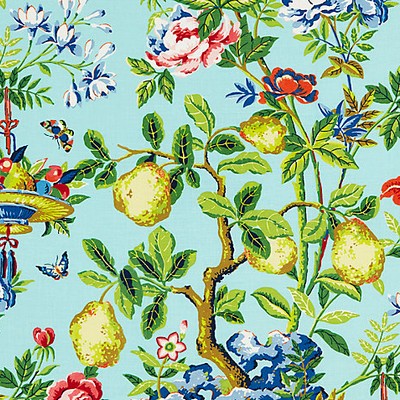 Scalamandre Shantung Garden Aquamarine SPRING 2016 SC 000216583 Blue Multipurpose LINEN LINEN Traditional Floral  Fruit  Floral Linen  Fabric