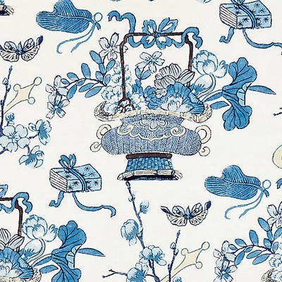 Scalamandre Shanghai Blossoms China Blue FALL 2016 SC 000216591 Blue Multipurpose LINEN;45%  Blend Flower Bouquet  Floral Linen  Oriental  Zig Zag  Fabric