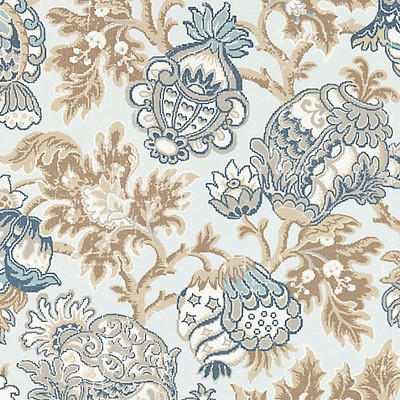 Scalamandre Canterbury Linen Print Sky FALL 2016 SC 000216593 Blue Upholstery LINEN LINEN Jacobean Floral  Floral Linen  Fabric