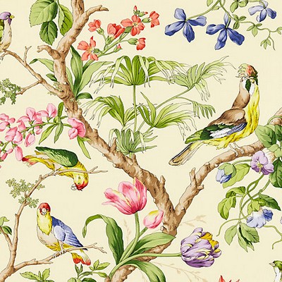 Scalamandre Belize Sunlit BOTANICA SC 000216600 Yellow Upholstery COTTON COTTON Birds and Feather  Vine and Flower  Fabric