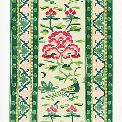 Scalamandre Royal Peony Linen Print Spring Green CHINOIS CHIC SC 000216613 Green LINEN LINEN Birds and Feather  Floral Linen  Oriental  Fabric