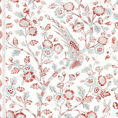 Scalamandre Anissa Print Coral Spice PACIFICA SC 000216625 Orange Upholstery COTTON  Blend Birds and Feather  Jacobean Floral  Fabric
