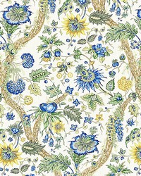 Fleurs Tropicales Blue And Gold by   