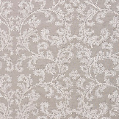 Scalamandre Chiara Embroidery Pearl Grey FALL 2015 SC 000227029 Beige Multipurpose LINEN;40%  Blend Scrolling Vines  Embroidered Linen  Fabric