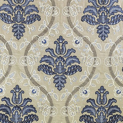 Scalamandre Isabella Embroidery Porcelain FALL 2015 SC 000227033 Blue Multipurpose LINEN;27%  Blend Classic Damask  Embroidered Linen  Fabric