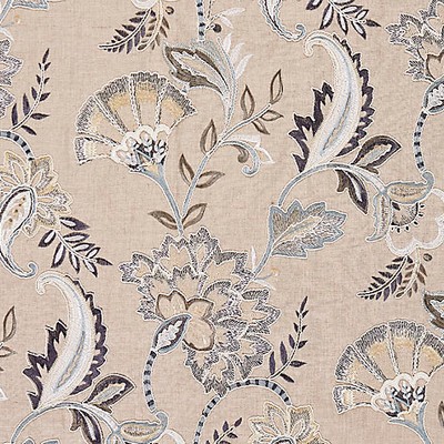 Scalamandre Adara Embroidery Flax FALL 2015 SC 000227036 Multipurpose LINEN;40%  Blend Jacobean Floral  Embroidered Linen  Floral Linen  Fabric