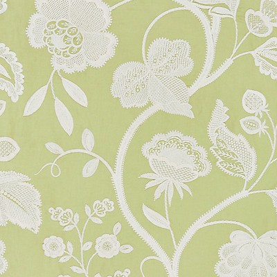 Scalamandre Kensington Embroidery Celery BOTANICA SC 000227151 Green Multipurpose POLYESTER;30%  Blend Crewel and Embroidered  Vine and Flower  Jacobean Floral  Fabric