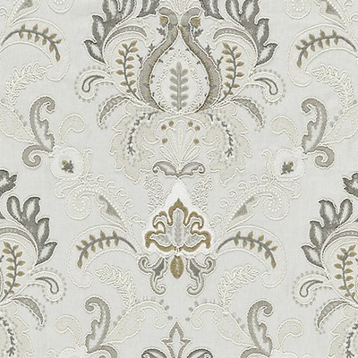Scalamandre Ava Damask Embroidery Mineral Norden SC 000227164 Grey LINEN;27%  Blend Classic Damask  Embroidered Linen  Fabric
