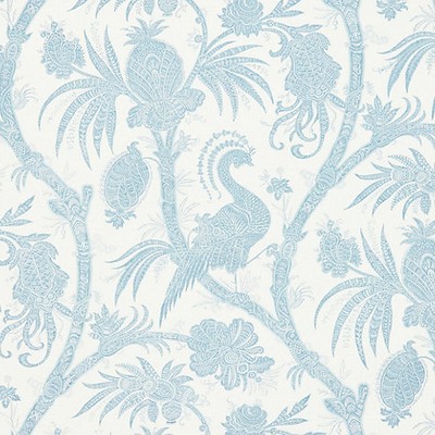 Scalamandre Wallcoverings Balinese Peacock Sky SC 0002WP88355 Blue 100% VINYL COATED PAPER|67% LINEN;33% COTTON Animals Bird and Butterfly Wallpapers Asian and Oriental Chinoiserie Toile 