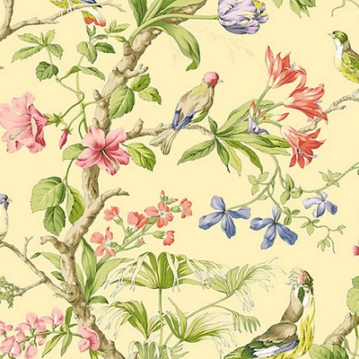 Scalamandre Wallcoverings Belize Sunlit SC 0002WP88381 Yellow 100% NON-WOVEN SUBSTRATE Animals Bird and Butterfly Wallpapers Tropical Floral Wallpaper Tropical Wallpaper 