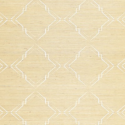 Scalamandre Wallcoverings Monroe Embroidered Grasscloth Papyrus SC 0002WP88383 Yellow 20% RAYON|40% GRASSCLOTH|40% PAPER Diamonds and Ogee Grasscloth 