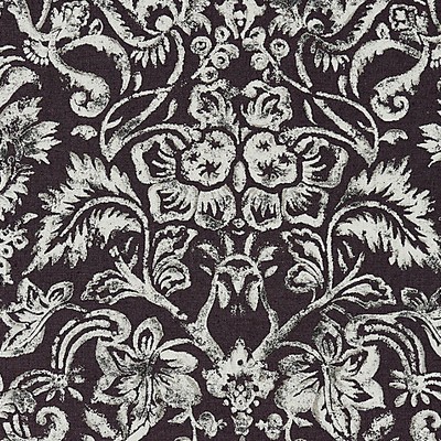 Scalamandre Mansfield Damask Print Graphite  Silver MODERN LUXURY SC 000316598 Black Upholstery LINEN LINEN Classic Damask  Fabric