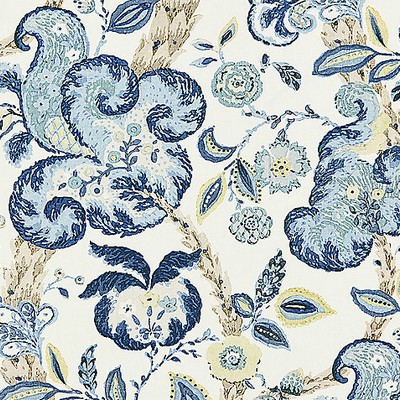 Scalamandre Cumbria Hand Block Print China Blue On Ivory SC 000316603 Beige Multipurpose LINEN LINEN Jacobean Floral  Traditional Floral  Printed Linen  Fabric