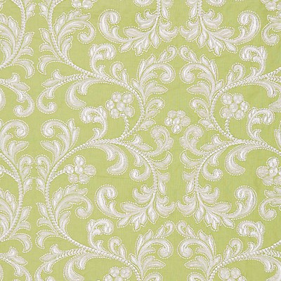 Scalamandre Chiara Embroidery Pear FALL 2015 SC 000327029 Green Multipurpose LINEN;40%  Blend Scrolling Vines  Embroidered Linen  Fabric