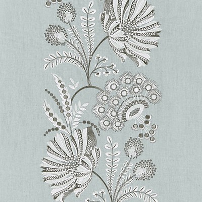 Scalamandre Annelise Embroidery Skylight Norden SC 000327162 Blue LINEN|30%  Blend Crewel and Embroidered  Floral Stripe  Embroidered Linen  Fabric