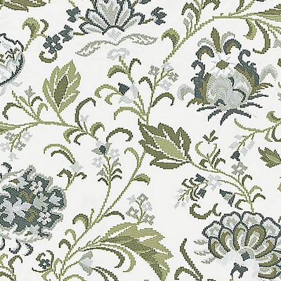 Scalamandre Delphine Embroidery Ash SC 000327173 Grey Upholstery COTTON;18%  Blend Crewel and Embroidered  Jacobean Floral  Fabric