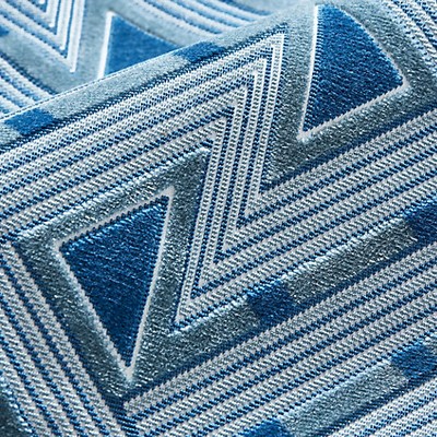 Scalamandre Kasai Velvet Slipstream THE METROPOLITAN MUSEUM OF ART SC 000327323 Blue Upholstery COTTON  Blend Geometric  Cut Velvet  Fabric