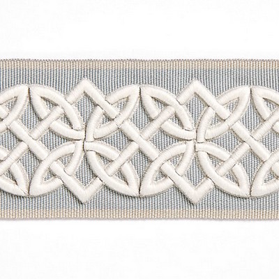 Scalamandre Trim Celtic Embroidered Tape Mineral HAMPTONS TRIMMINGS SC 0003T3282 Grey 40% POLYESTER;32% VISCOSE;28% ACRYLIC  Trim Border Wide  Trim Tape 