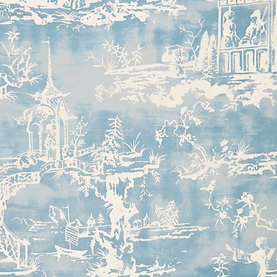 Scalamandre Wallcoverings Summer Palace Sky SC 0003WP88357 Blue 100% NON-WOVEN SUBSTRATE Asian and Oriental Chinoiserie Toile 