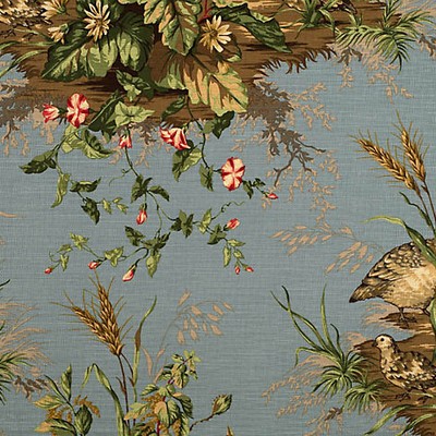 Scalamandre Edwins Covey Multi On London Blue SC 000416310 Multi Multipurpose LINEN;30%  Blend Birds and Feather  Traditional Floral  Printed Linen  Fabric