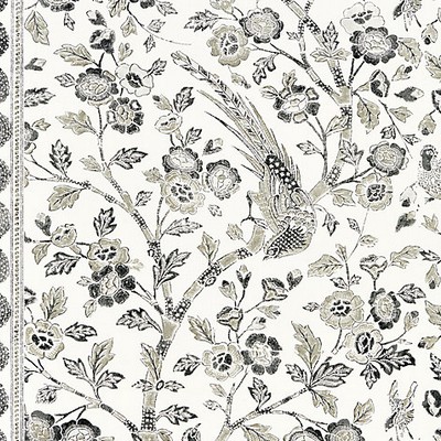 Scalamandre Anissa Print Truffle PACIFICA SC 000416625 Grey Upholstery COTTON  Blend Birds and Feather  Jacobean Floral  Fabric