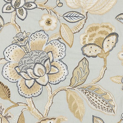 Scalamandre Coromandel Embroidery Mineral BOTANICA SC 000427126 Grey Multipurpose VISCOSE;29%  Blend Crewel and Embroidered  Jacobean Floral  Fabric