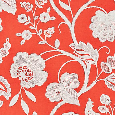 Scalamandre Kensington Embroidery Coral BOTANICA SC 000427151 Orange Multipurpose POLYESTER;30%  Blend Crewel and Embroidered  Vine and Flower  Jacobean Floral  Fabric